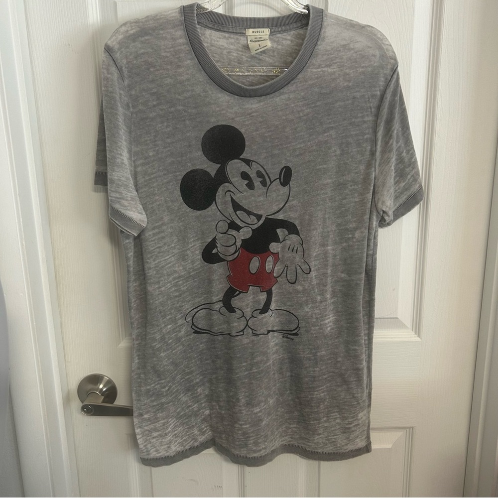 Abercrombie & Fitch Mickey Mouse Mens Muscle Burnout T-shirt Gray Large - Picture 1 of 9